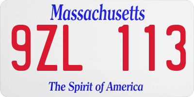 MA license plate 9ZL113
