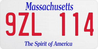 MA license plate 9ZL114