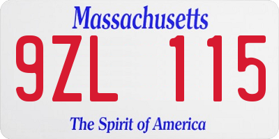 MA license plate 9ZL115