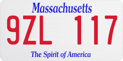 MA license plate 9ZL117