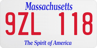 MA license plate 9ZL118