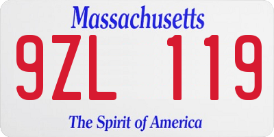 MA license plate 9ZL119