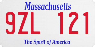 MA license plate 9ZL121