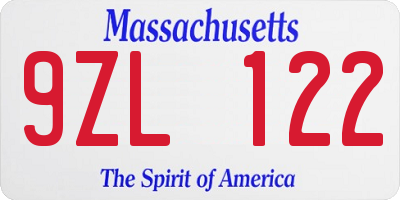 MA license plate 9ZL122