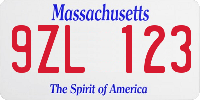 MA license plate 9ZL123