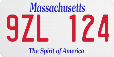 MA license plate 9ZL124