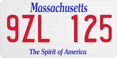 MA license plate 9ZL125