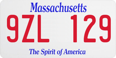 MA license plate 9ZL129