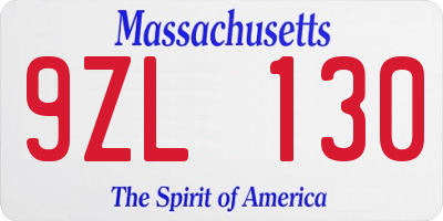 MA license plate 9ZL130