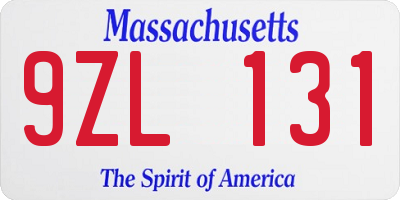 MA license plate 9ZL131