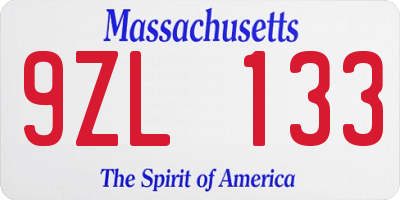 MA license plate 9ZL133