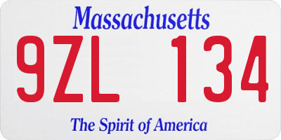 MA license plate 9ZL134