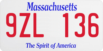 MA license plate 9ZL136