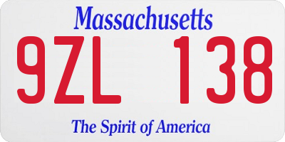 MA license plate 9ZL138