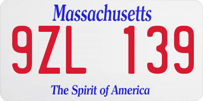 MA license plate 9ZL139