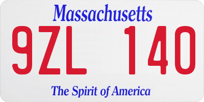 MA license plate 9ZL140
