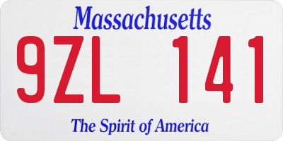 MA license plate 9ZL141