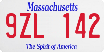 MA license plate 9ZL142