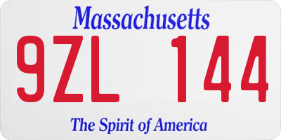 MA license plate 9ZL144