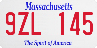 MA license plate 9ZL145