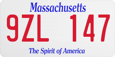 MA license plate 9ZL147
