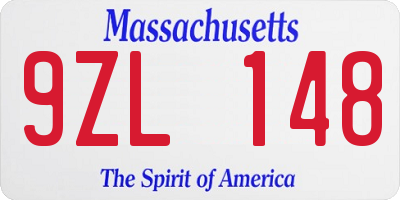 MA license plate 9ZL148