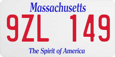 MA license plate 9ZL149