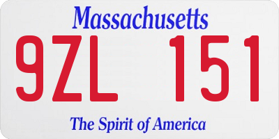 MA license plate 9ZL151