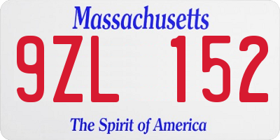 MA license plate 9ZL152