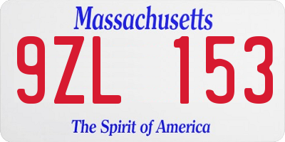 MA license plate 9ZL153