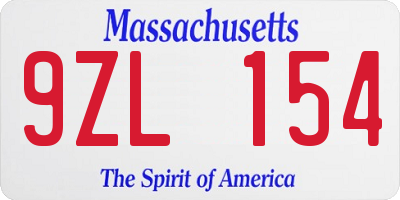 MA license plate 9ZL154