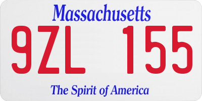 MA license plate 9ZL155