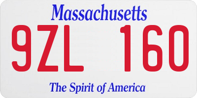 MA license plate 9ZL160