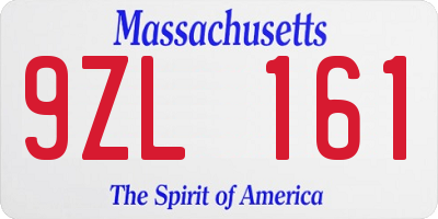 MA license plate 9ZL161