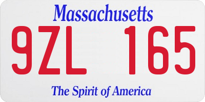 MA license plate 9ZL165