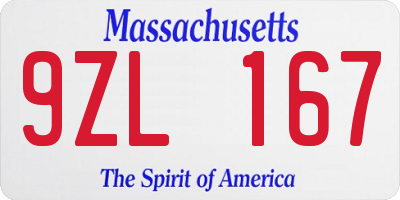 MA license plate 9ZL167