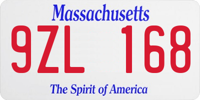 MA license plate 9ZL168