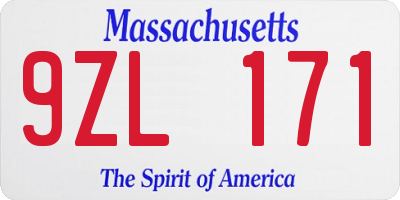 MA license plate 9ZL171