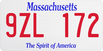 MA license plate 9ZL172