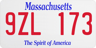 MA license plate 9ZL173