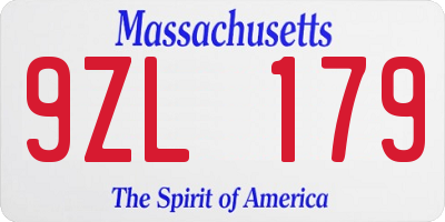 MA license plate 9ZL179
