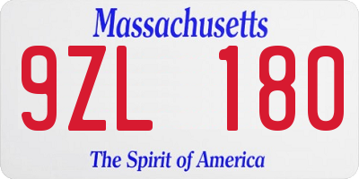 MA license plate 9ZL180