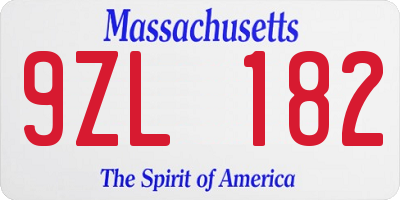 MA license plate 9ZL182
