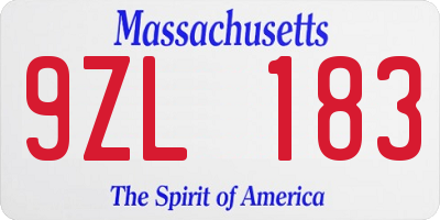 MA license plate 9ZL183