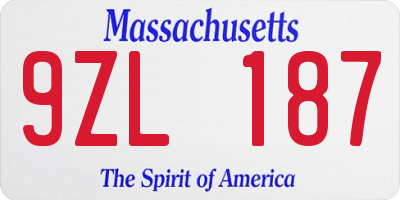 MA license plate 9ZL187