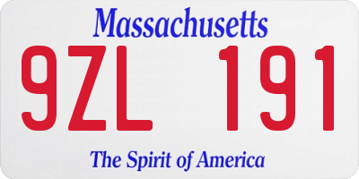 MA license plate 9ZL191