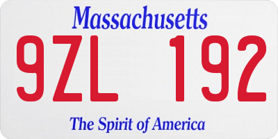 MA license plate 9ZL192