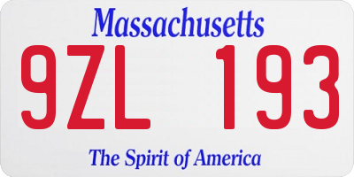 MA license plate 9ZL193