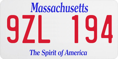 MA license plate 9ZL194