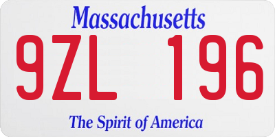 MA license plate 9ZL196